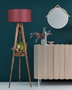 Opviq Lámpara de Pie de Madera con Estantería y Pantalla de Tela Marrón y Burdeos
